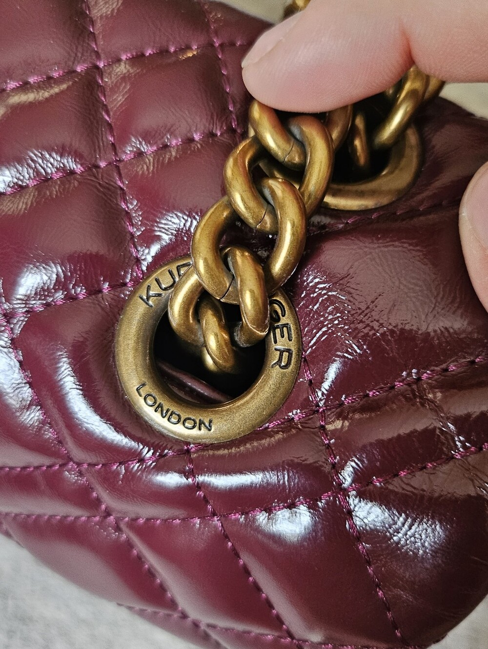 Kurt Geiger London Brixton Quilted Burgundy Leather Bag - Picture 7 of 12
